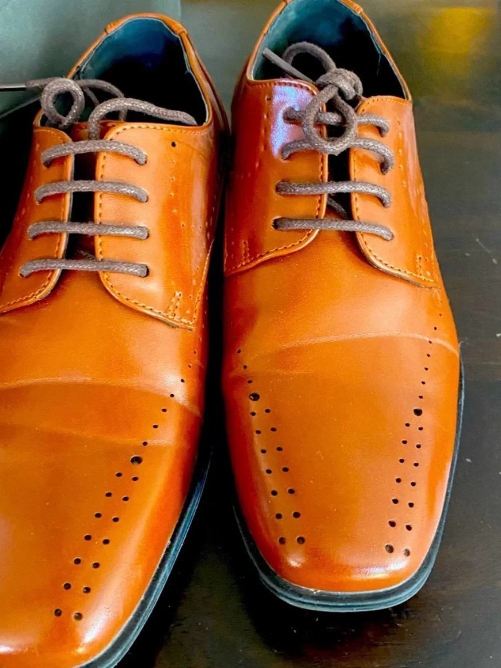 Boys Classic Perforated Oxford Dress Shoes - Tan